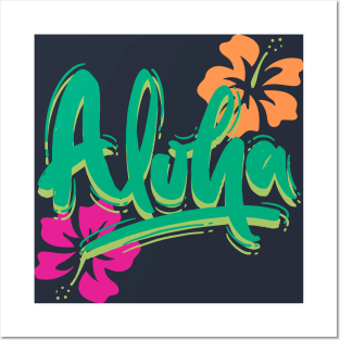 Aloha with island hibiscus flowers Posters and Art